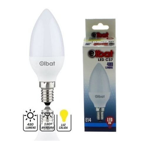 Elbat Bombilla Led C37 6W E14 480 lumen Calida