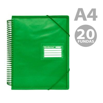 OfficeBox Carpeta Espiral 20 Fundas A4 Verde Oscur