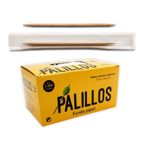 Palillos Redondos Madera con Funda Papel 1.000 und