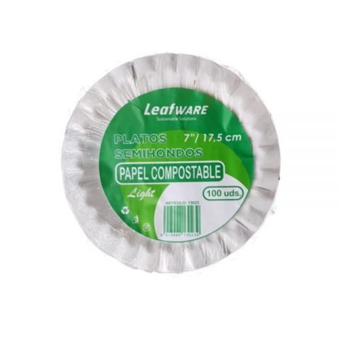 Leafware 100 Platos Semihondo Blanco 17,5cm Compos