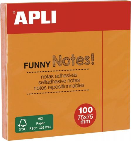 Apli 100 Notas Adhesivas 75x75 Naranja
